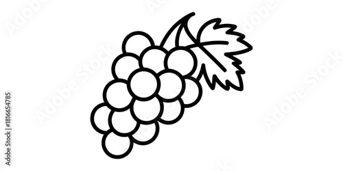 Grapes outline drawing with a single leaf, simple vector illustration of fruit, healthy food, wine, agriculture concept, graphic icon design element Vector, illustration