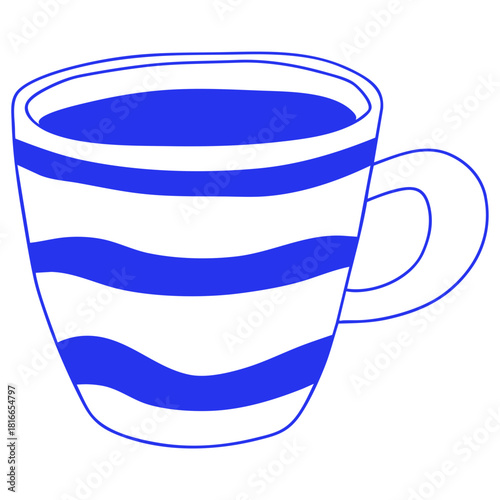 Striped Mug with Blue Design Doodle