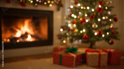 Cozy Christmas Living Room Fireplace Scene
