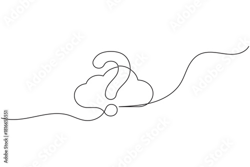 Question mark inside cloud symbol continuous line drawing white
