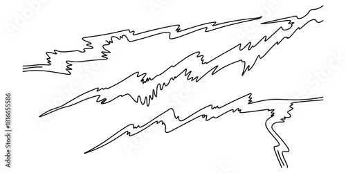 Abstract black lightning bolts illustration on transparent background, jagged zigzag lines representing electric energy or storm power Vector, illustration