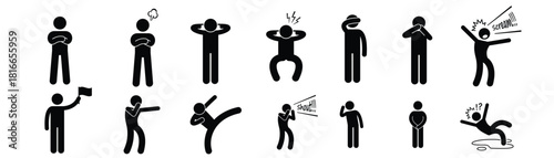 Stick figure action icons representing human poses and dynamic movement.
