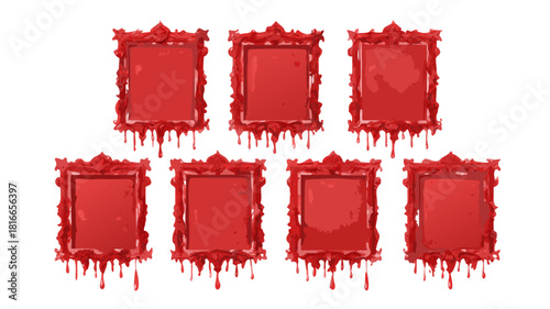 Red Frames with Dripping Paint Vector Illustration Set for Gothic and Horror Themes