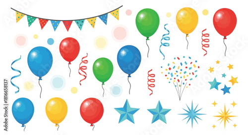 Festive celebration with balloons confetti streamers and pennant banner illustration
