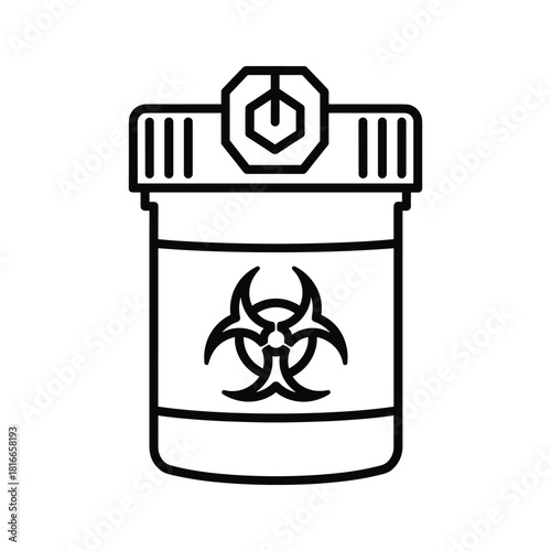 Outline icon of a biohazard waste container with a universal biohazard symbol on a