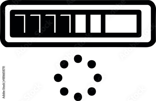 Progress bar and loading spinner icon illustrating data transfer, system update, download, or file upload status. represents waiting, buffering, or processing workflow.