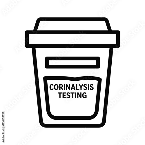 Outline icon of a specimen collection cup labeled for corinalysis testing, isolated on