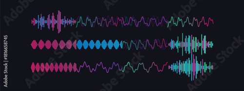 Futuristic Sound Waveform Equalizer Audio Spectrum Voice Signal HUD Set