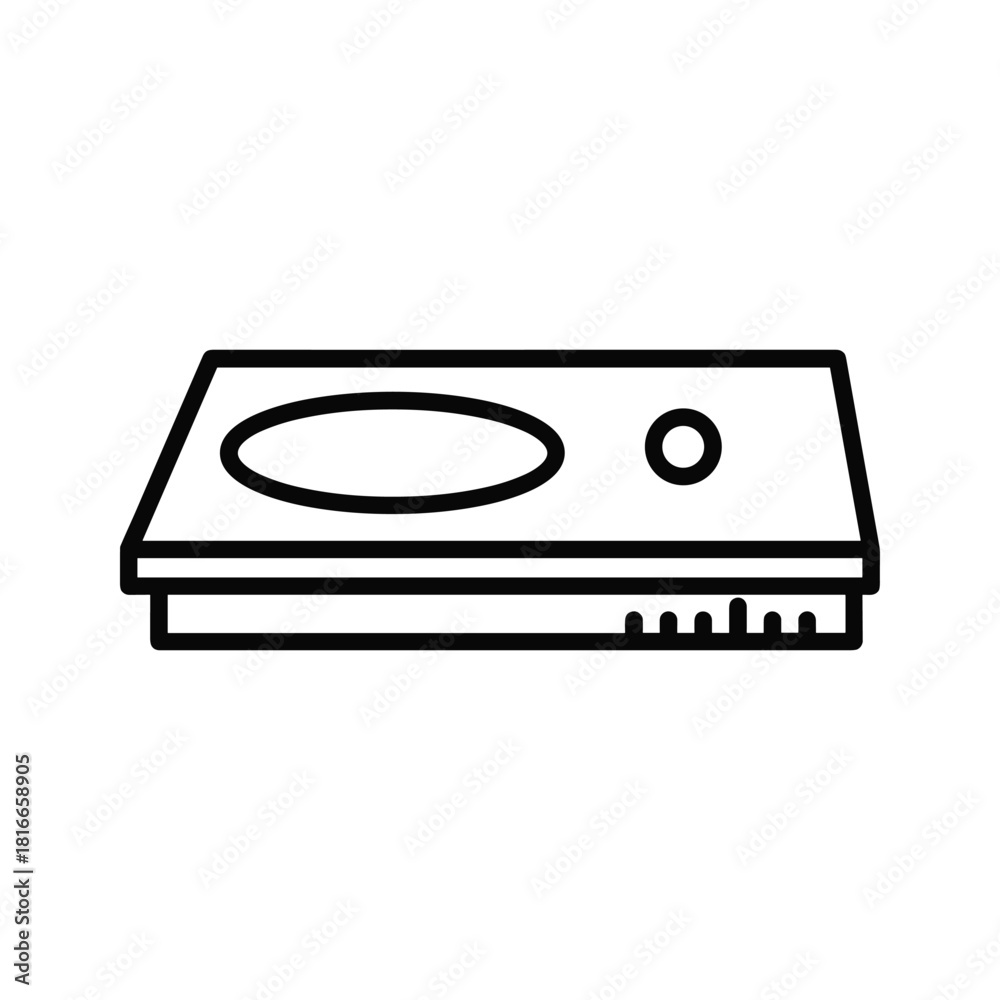 Fototapeta premium Black and white line art icon representing a modern electric cooktop or induction hob with one large and one small burner element