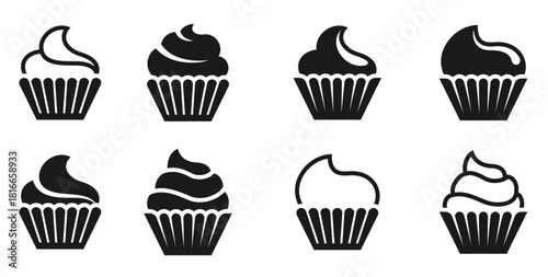  cupcakes icons black on a white background