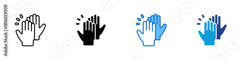 Team Collaboration Multiple Style Icon Design Vector - two raised hands giving a high five with lines indicating motion, suggesting teamwork, unity, and supportive group effort