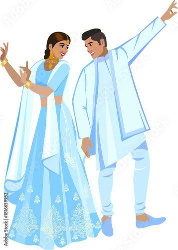 indian couple in blue clothes