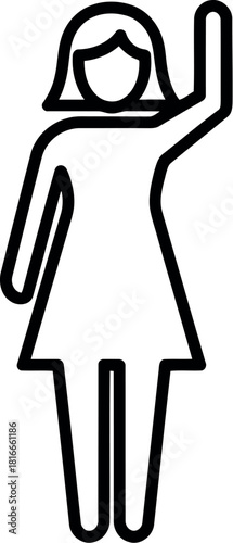 Woman raising hand in a simple line art icon