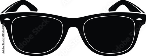 A simple black and white illustration of a pair of classic sunglasses