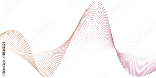 Abstract background with waves for banner. Medium banner size. Vector background with lines isolated on white. Pink and orange gradient. Brochure, booklet