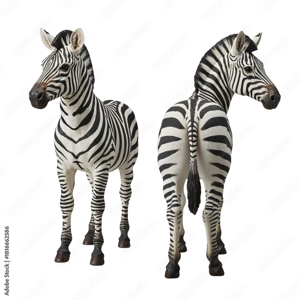 Fototapeta premium Two zebras facing opposite directions isolated on transparent background