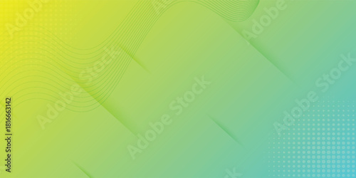Abstract Yellow-Green Background, Waves, Dots, Diagonal Lines, for Digital Design The smooth gradient and geometric elements offer a versatile visual backdrop