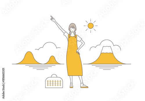 旅を楽しむ女性のイラスト