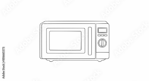 Modern Microwave Oven Line Art Drawing on White Background.