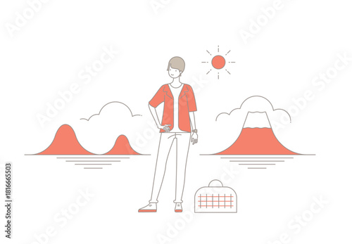 旅を楽しむ男性のイラスト