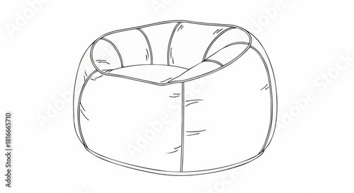 Simple Line Drawing of a Comfortable Bean Bag Chair.