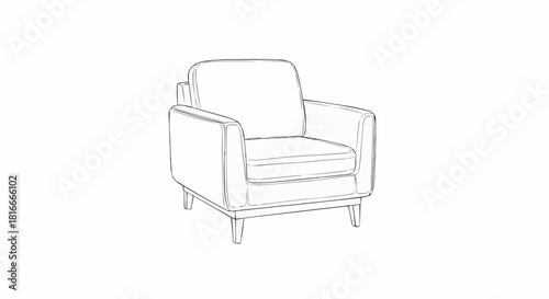 Hand drawn outline sketch of a modern armchair furniture.