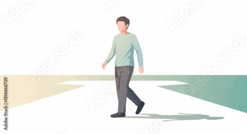 Man walking forward with determination on a bright path.