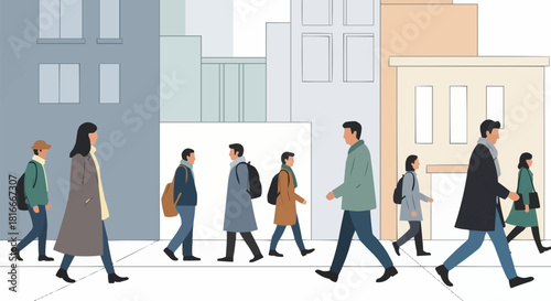 People Walking on a City Street Illustration.