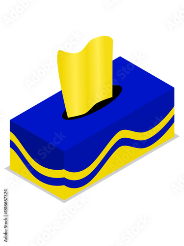 Isometric of the blue and yellow tissue box