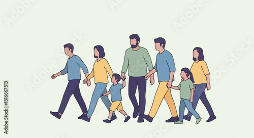 Diverse Group of People Walking Together in Unity.