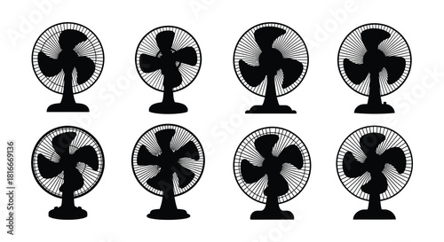 A collection of black and white illustrations depicting various electric fans