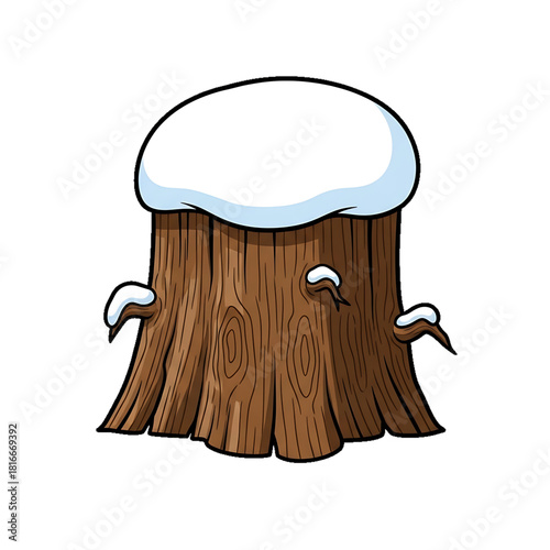 A tree stump icon topped with thick snow and small protruding roots.