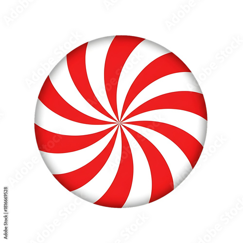 A peppermint swirl candy icon with bold red and white curved stripes.