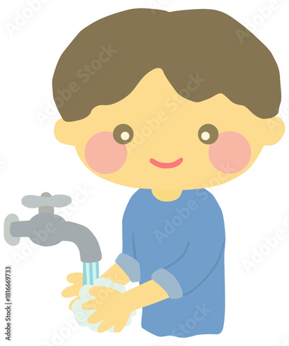 手を洗っている子どものイラスト ベクター素材