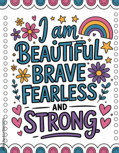 Inspirational Quote Typography with Flowers and Rainbow Illustration