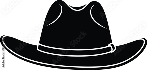 A simple black silhouette of a classic cowboy hat isolated on white