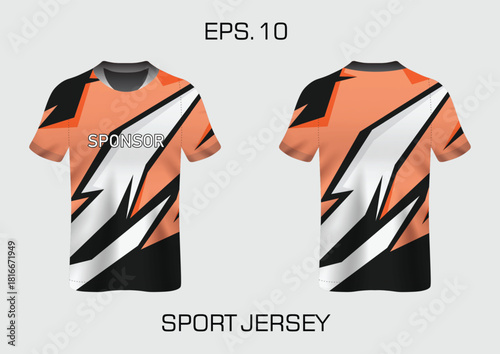 Abstract Sport Jersey Design Template with Dynamic Orange and Black Elements for Customization