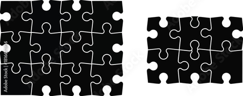 Black puzzle pieces a larger set and a smaller incomplete set shown