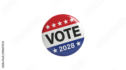 Free Download Red white and blue oval shaped vote 2028 election button with stars isolated on transparent background - GFXLoad