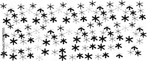 Abstract black starburst pattern on white background. A dense, repeating pattern of black starburst shapes scattered across a clean white background.