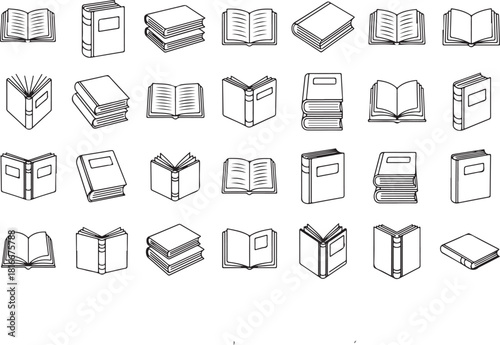 Seamless pattern of various outline books in diverse styles for backgrounds