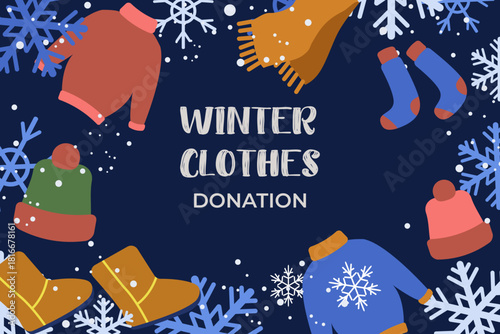 Winter clothes donation.Vector illustration in flat style	