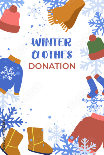 Winter clothes donation.Vector illustration in flat style	