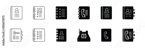 Diverse Collection of Modern Contact Book and Address Book Icons for Digital Interface Design Elements