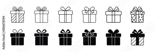 Gift Boxes Outline Icons Set, Present Boxes Decoration Symbols