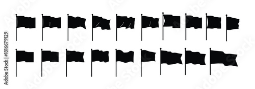 Black Flag Icons Collection of Different Waving Flags for Design and UI Elements