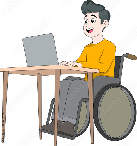 Disabled Employee Working at a Desk with Laptop in an Inclusive Corporate Workspace Illustration