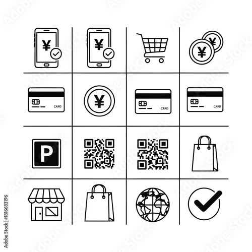 Yen Payment Icons Online Shopping, Mobile Payments, and Financial Transactions