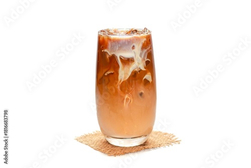 Ready for drink with latte ice coffee put on white background and isolate photo style.