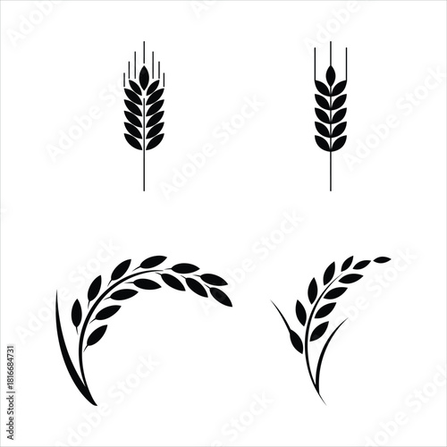 Minimalist cereal ear and grain stalk symbols for bakery and organic food design